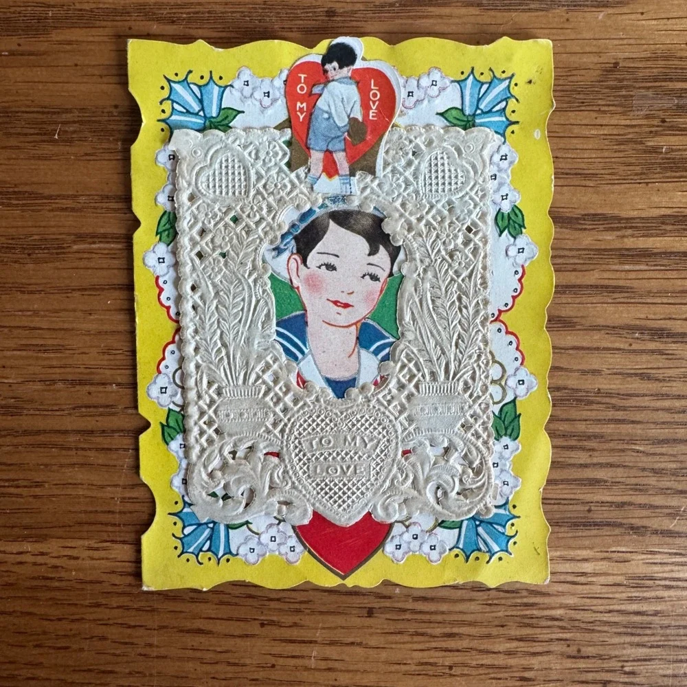 Vintage Valentine Card Boy Sailor Nautical Lace Paper Sweetheart‎ Romantic